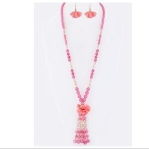 Mix Bead Flower Tassel Long Necklace Set